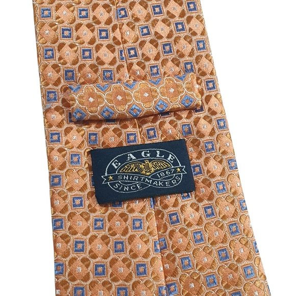 Eagle Shirtmakers All Silk Orange Blue Geometric Pattern Men Designer Necktie - Picture 4 of 5